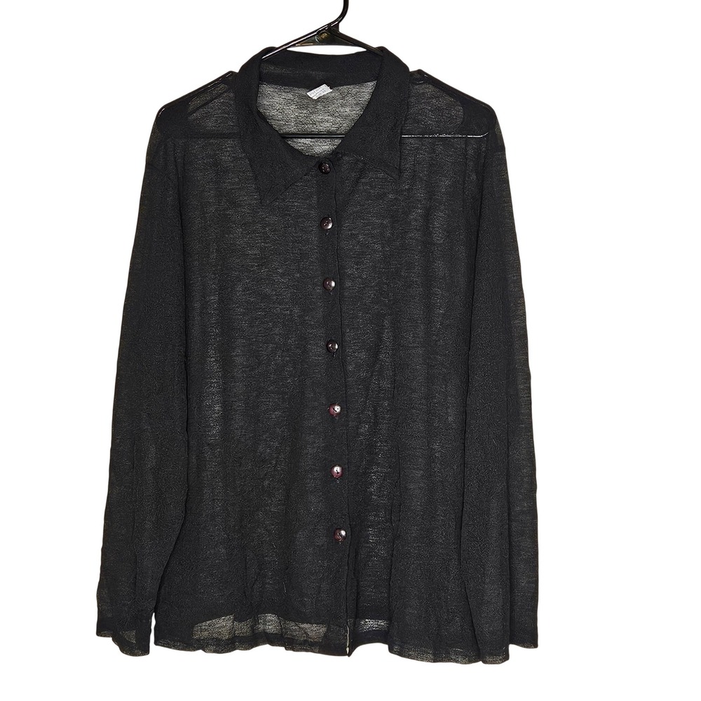 Y2K Black Sheer Button Down Top Size 22 Goth Whimsigoth Fairy Grunge Sleaze Boho